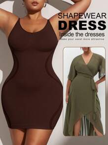 1件装加大码女士束腰连衣裙，无缝胸部和腰部系带连衣裙，加大码女士塑身裙连体裤，夏季