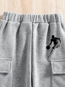 青少年男孩卡通图案印花圆领运动衫和运动裤套装 - 灰色 - 查看 6