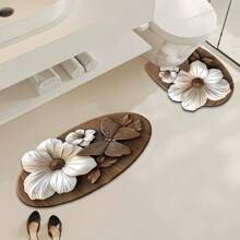 1/3pcs Set, Home Decor Mat Set, 3D Brown Butterfly Pattern, Bathroom Non-Slip Absorbent Mat, Silica Gel Retro Pattern Mat, U-Shaped Toilet & Sink Absorbent Foot Mat, 2.5mm Thickness Entryway Decor Bathroom Kitchen Decor Kitchen Rug