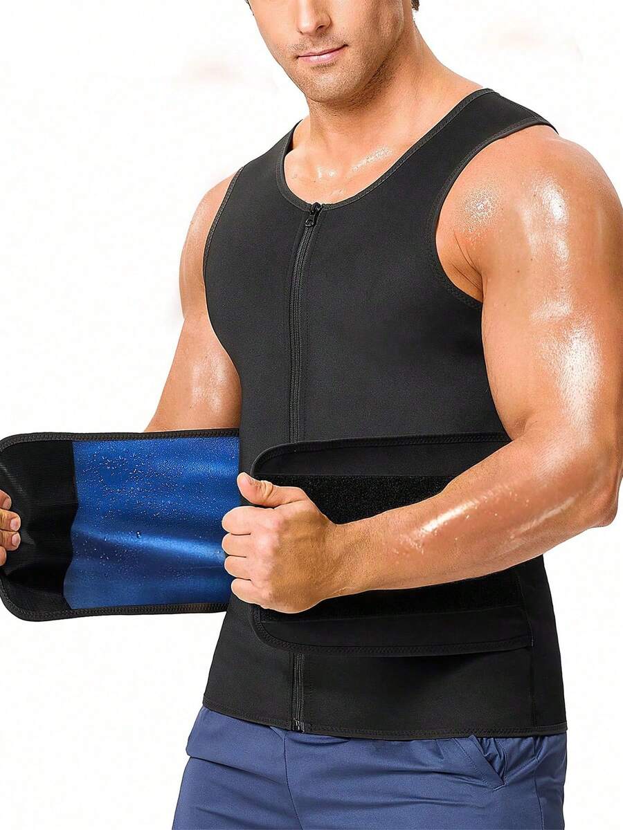 Nebility Sauna Suit For Men 2 In 1 Waist Trainer Sauna Shirt For Men Sweat Band For Stomach - 黑色 - 查看 1