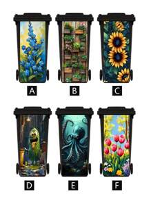 3D卡通垃圾人物花卉印花垃圾桶贴纸防水PVC户外垃圾桶海报可撕贴纸4种尺寸房间装饰墙面装饰墙贴墙贴