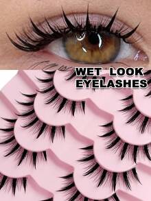 Sibeuna 7 Pairs New Wet Manga Style Japanese Cosplay False Eyelashes, Spiky Design, Transparent Stem, Anime Style, Lightweight & Thick, Faux Mink, For Doll-Like Fairy Makeup - 漫畫款濕睫毛 - 查看 2