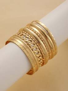 25pcs Exaggerated Fashion Geometric Round Disc Wide Bangle Set, Textured Pattern Multilayer Bracelet Suit, Suitable For Women Daily Wear, Dating, Party, Gift, Holiday - Yellow Gold - View 5
