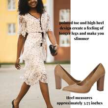 Women's Pointed Toe Pumps Chunky Block High Heel Slip On Dress Party Wedding Shoes - Màu Khaki - Xem 7