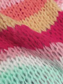 ii Plus Size Women Colorful Striped Drop Shoulder Long Sleeve Loose Knit Cardigan