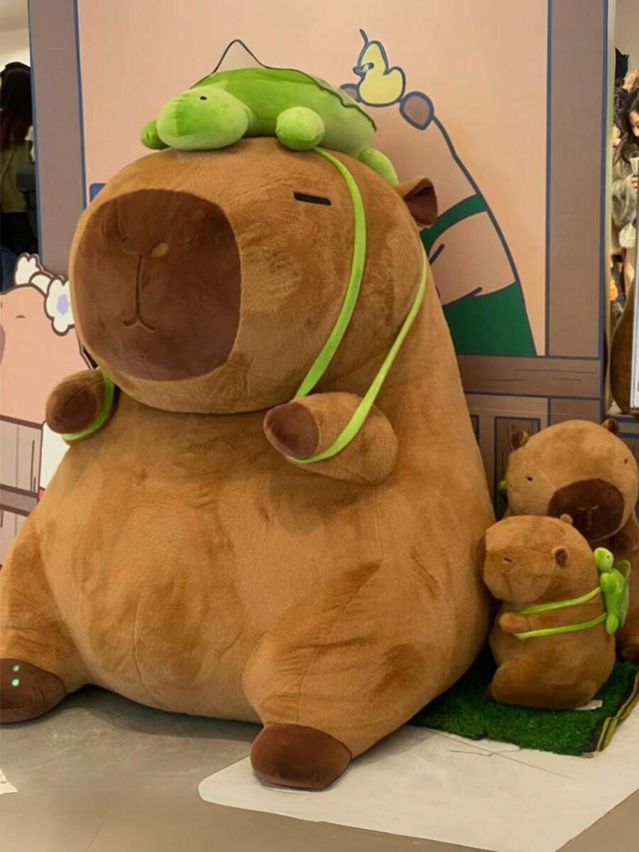 80厘米巨型水豚玩具大号水豚枕头仿真水豚动漫蓬松可爱动物柔软填充玩偶圣诞玩具礼物圣诞装饰 - 彩色 - 查看 1