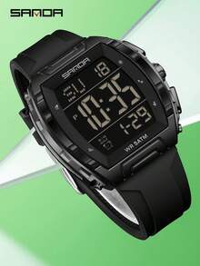 SANDA. SANDA 6286 时尚电子手表，带日历、夜光、防震、防水、硅胶表带，男女通用运动数字腕表 - 黑色 - 查看 3