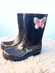 Children's Rain Boots, Delicate, Practical, Comfortable, High-Top Rain Boots, Butterfly Blue - 黑色 - 查看 3