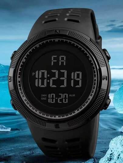 1pc Men's Round Dial Watch, Fashionable Sports Style Electronic Watch With Date, Stopwatch, Luminous Multi-Function Wristwatch, Perfect Gift