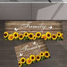 1/2 件向日葵厨房装饰地毯套装，农舍乡村厨房地毯和垫子，防滑可洗吸水厨房垫，适用于地垫、浴室垫、入口垫、卧室垫、客厅垫 - 黃色 - 查看 2