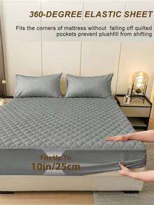 South Life 1pc Waterproof Fitted Sheet, Bedding, Fitted Bed Sheet, Mattress Cover, Skin-Friendly Bed Cover, Soft And Comfortable Bedding For Bedroom, Solid Color Mattress Protector, Room Decor, Perfect Fit For Twin Full King Queen All Size Bed, Bedding Gifts, Machine Washable, Fathers Day Gift, Birthday Decorations, Grad Party Decor, Fathers Day Decor, Graduation Gift, Birthday Gift - 灰色 - 查看 4