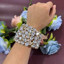 1 Inlaid Rhinestone Exaggerated Bracelet With Water Droplet Design For Women's Fashion Show Rhinestone Bracelet, Wedding Jewelry - Tassel Silver - View 7