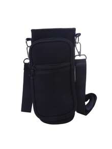 1 pièce Porte-gobelet portable de type sangle avec sangle réglable, sac isotherme pour bouteille d'eau, étui pour bouteille, support pour téléphone portable, accessoires pour boissons, sac de transport pour bouteille d'eau de plein air (direction de la fermeture éclair aléatoire)