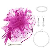 D EXCEED 1/4 件迷人帽子，带花朵网眼丝带羽毛，头带和夹子，适合女士茶会头饰，适合鸡尾酒教堂婚礼派对肯塔基赛马会