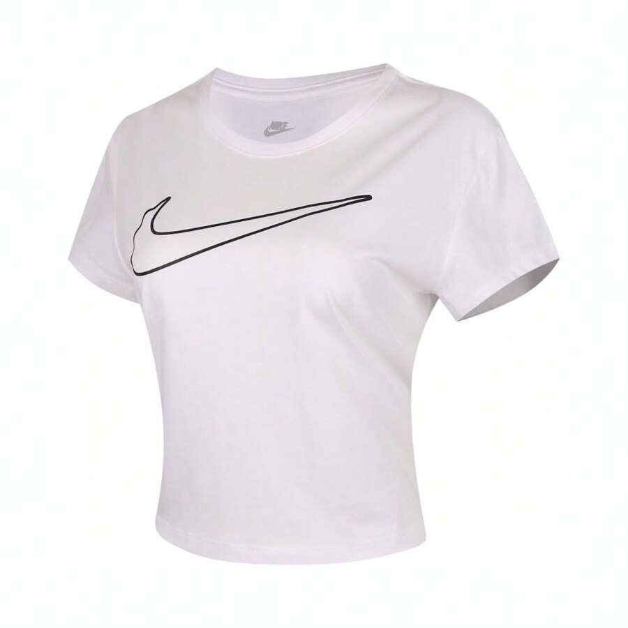 Nike Women's AS W NSW CLUB SS TEE HBR MD Short Sleeve T-Shirt, Knit Crew Neck, THV5003-100 - White - View 1