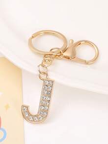 1个男女通用新款合金水钻英文字母钥匙扣，创意个性化闪亮字母配饰，时尚包包/汽车钥匙链，节日/生日礼物包包配饰挂绳带证件夹汽车配饰包饰圣诞节汽车老师朋友姐妹礼物创意 - 金色 - 查看 19