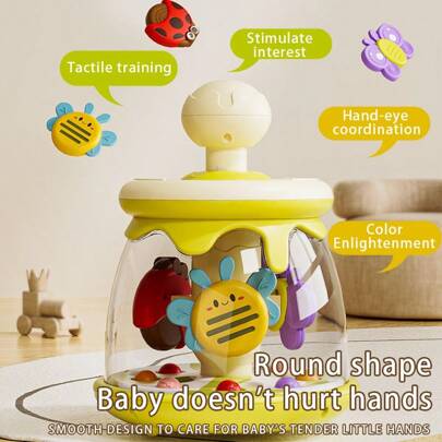 Tryck och snurra babyleksak, tumlaaktivitet pärlspoppande insektsnurrare, tryck och snurra karusellaktivitet lärande orsak verkan leksaker för 6+ månader, sensoriska leksaker för magen för småbarn pojkar flickor