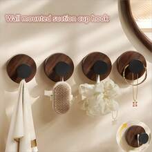 1/3/5Pcs Walnut Wood Grain Plastic Suction Cup Hook Strong Bearing Adhesive Hook For Bathroom And Kitchen No-Drill Creative Knob Design, Portable Storage Hanger