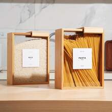 6pcs Bamboo Semi-Transparent Square Food Storage Jars, Ideal For Kitchen Organization And Food Storage. These Food Storage Jars And Grain Dispenser Are Designed For Food Storage And Organization, Suitable For Storing Grains, Rice, Flour, Snacks And Pasta. - Multicolor - View 13
