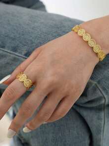 18k 镀金铜方晶锆石手镯套装，时尚圆形金饰，适合男女，派对、约会、日常佩戴和送礼 - 金色 - 查看 5