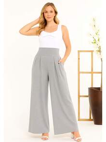 Wide-Leg, Loose-Fitting, Viscose-Blend, Wide-Waisted, High-Waisted, Pleated Pants - Gray Mix - View 2