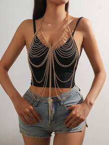 1pc New Design Multi-Layer Chain Chest Chain Clothing Chain Women's Fashionable Body Chain - Gold - View 4