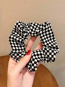 3 件优雅的黑白棋盘格图案女士发带，采用格子发带和优雅卷发的简单组合，洗脸、发饰、发带、发圈、运动、头饰 - 黑與白 - 查看 8