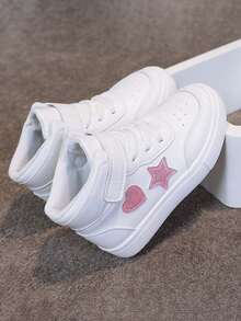 1 Pair Unisex New High-Top Sneakers, Wear-Resistant Anti-Slip Casual Shoes, Fashion Versatile Children Canvas Shoes, Suitable For All Seasons - White - View 3