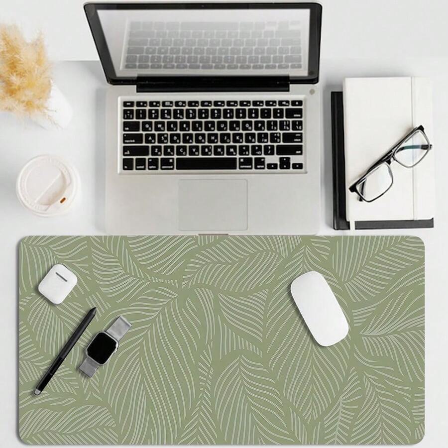 波西米亚风绿叶桌垫 | 加长鼠标垫，缝边设计 | 可水洗防滑橡胶底座 | 自然灵感设计，适用于办公室或家庭工作空间，家庭办公配件 | 自然风格装饰 | 鼠标垫，游戏鼠标垫，桌面配件，办公用品，桌垫