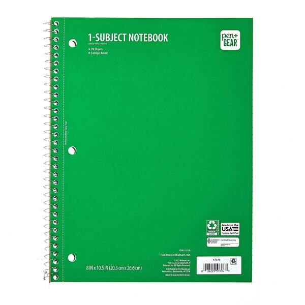 Free ShippingPen+Gear College Ruled 1-Subject Notebook, 8" X 10.5", Green, 70 Sheets