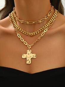 1pc Minimalist Turquoise Thick Carved Portrait Decor Hammer Texture Pattern Creative Thick Jewelry Gold Silver Dual-Tone Chain Handmade Strap Pattern Necklace Pendant Necklace Classic Jewelry Luxury Girl Accessory Party Gift For Friend