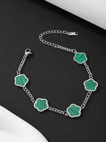 1 件不锈钢男士时尚五叶草手链，适合日常装饰