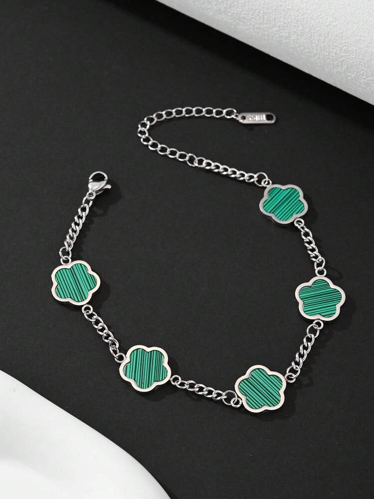 1 pieza Brazalete de acero inoxidable de cinco hojas de trébol de moda para hombres, para decoración diaria - Pulsera - Añade 5