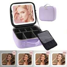 Professional Large Portable Storage Beauty Makeup Box,Adjustable Brightness In 3 Color Scenarios, Waterproof Makeup,Makeup Bag With LED Mirror Vanity Case Beauty Box Make Up Travel,Purple - Purple - View 7