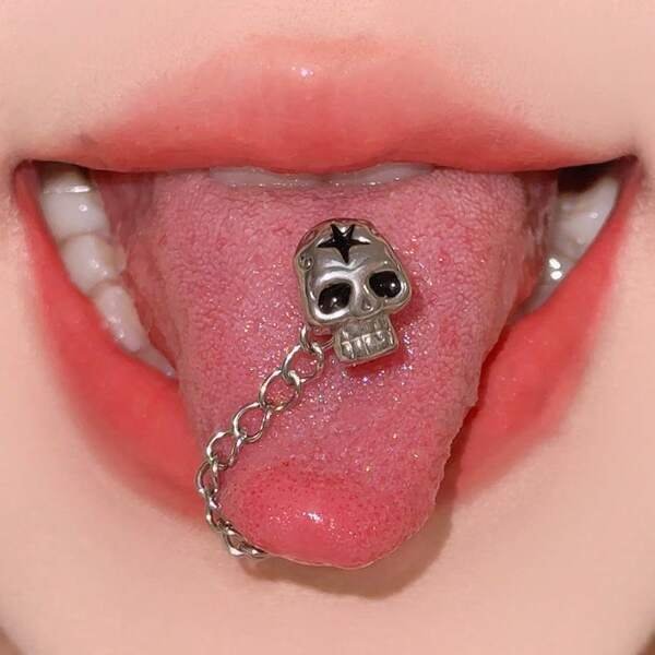 Piercing de langue en acier de titane avec crâne, anneau de langue sexy, bijou de langue pour Halloween, accessoire de piercing