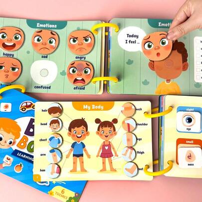 beartale 1 Interactive Children's Busy Book, Includes Activity Workbook, Educational Sensory Flash Cards, Montessori Toys, Covering Topics Like Body, Emotions, Food, Vehicles, Farm Animals, Space, Helps Develop Cognitive Skills, Preschool Toy, Travel Toy, Gift For Girls, Boys, School Supplies, Learning Materials, Suitable For Summer/Back To School