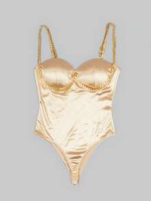 Body liso de satén elegante con detalle en copa y espalda al aire para dama - Beis - Ver 8
