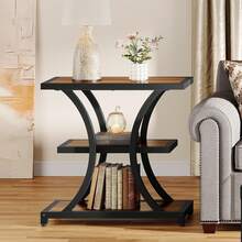 Tribesigns 3-Tier End Table With Storage, Industrial Side Table With Geometric Metal Design, Nightstand For Small Spaces, Living Room, Bedroom, Or Study Room - Rustic Brown - View 7