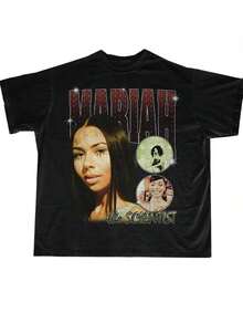Women Men Mariah Scientist Rapper Young Hip-Hop Tee Tshirt, Women Tee Classic Free Thugs Print Round Neck Short Sleeve T-Shirt Y2K Vintage Streetwear Graphic Oversized Cotton Women TopsLoose And Comfortable - A6 - 查看 4