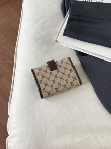 女士PU字母印花短款钱包多卡位大容量三折小钱包时尚便携小钱包户外女士零钱包迷你钱包零钱包秋季可爱钱包 - 彩色 - 查看 8