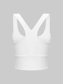 GAOVOT Women's Y2K Style Solid Color Fitted Casual Sports Top White Summer - White - View 8