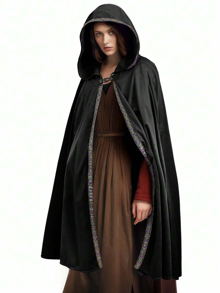Medieval Cloak With Hood Wizard Cloak Halloween Renaissance Hooded Cape For Man And Women - Multicolor - View 1