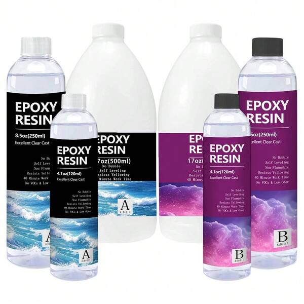 Kit de résine époxy, 1000 ml/500 ml/240 ml de résine époxy nouvellement formulée, cristal clair, résistante, sans bulles, anti-jaunissement, convenant pour le moulage, le DIY, l'art de la résine, les moules, les bijoux, facile à mélanger dans un rapport de 1:1
