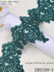 91,44-914,4 cm Koronkowa lamówka z haftowanym wzorem kwiatowym, materiał do samodzielnego wykonania sukni ślubnej, zasłony, obrusu, dekoracji sceny weselnej - Ciemnozielony - Zobacz 21