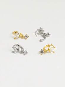 1件精致925纯银四叶草造型锆石耳夹耳环，带吊坠，低致敏性，适合女性日常佩戴 - 三葉草+圓鑽吊墜耳圈 - 查看 7