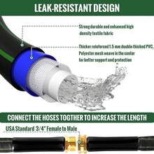 Garden Hose 50-Foot And 100-Foot Water Hose With 10-Mode Nozzles, Including 3 Waterproof Gaskets, Hooks, Straight Gun Heads, Waterproof Raw Material Tape, Super Flexible Hose With Outdoor Light, Knot-Free High-Pressure Flat Hose, Brass Tube, Suitable For Courtyard Lawn Car Washing - 黑色-50FT - 查看 7