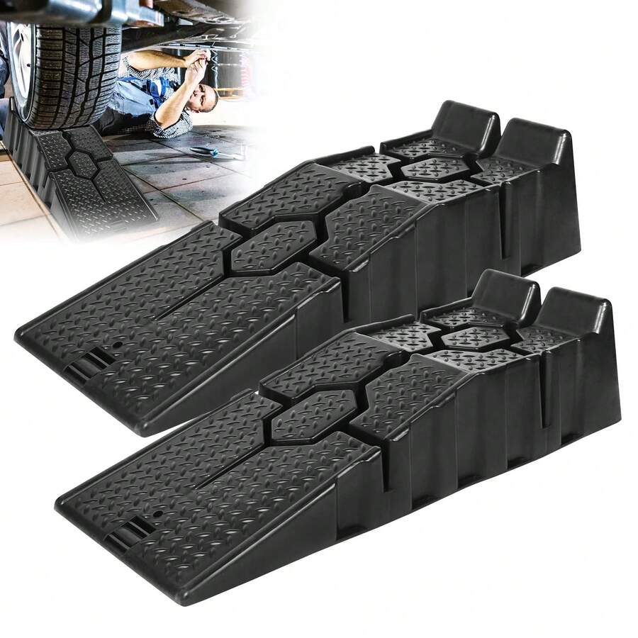 2Pcs Plastic Car Ramps – Heavy-Duty With 2.5 Ton Capacity For Lifting Automotive Vehicles – 320mm Ride Width Loading Ramps - Black - View 1