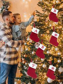 1 件，红色针织圣诞袜，圣诞节英文字母雪花吊袜，适用于圣诞派对装饰 2026 新年派对礼品用品，圣诞节婴儿房装饰，个性化首字母圣诞袜，家庭假日圣诞节居家房间装饰，圣诞树挂饰，平安夜惊喜礼物包圣诞服装，婴儿圣诞礼物，宝贝派对礼品 - 聖誕字母針織襪 - 查看 4