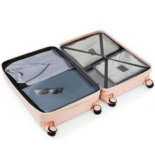 MERAX Luggage Set Of 3, Airline Certified Carry-On Luggage With Cup Holder, ABS Hard Shell Luggage With Spinner Wheels,Pink - Hồng - Xem 7