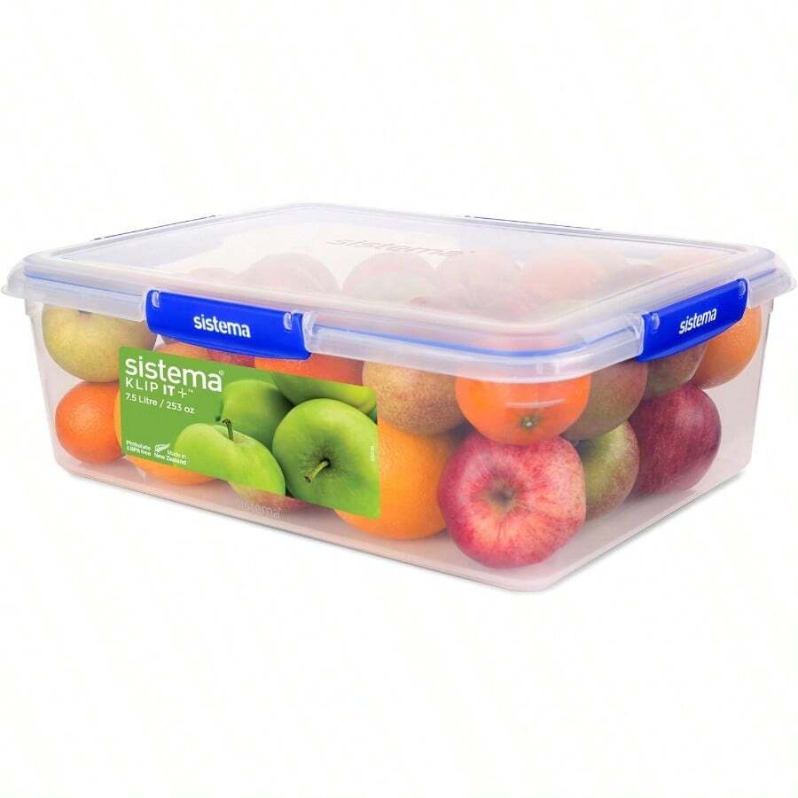 Sistema KLIP IT PLUS Food Storage Containers 7.5 L Rectangle Stackable Airtight Fridge Freezer Food Box With Lid BPAFree Plastic